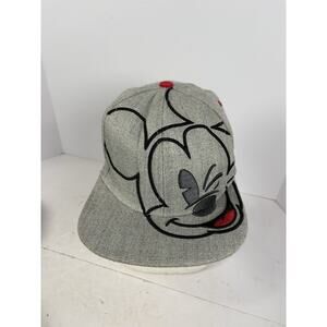 Disney Mickey Mouse Winking Embroidered Heather Gray Snapback Cap Hat